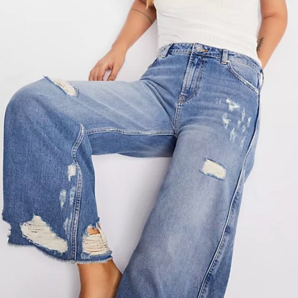 Free People Denim - Free People Piper Wide Leg Distressed Denim Jeans Size 24